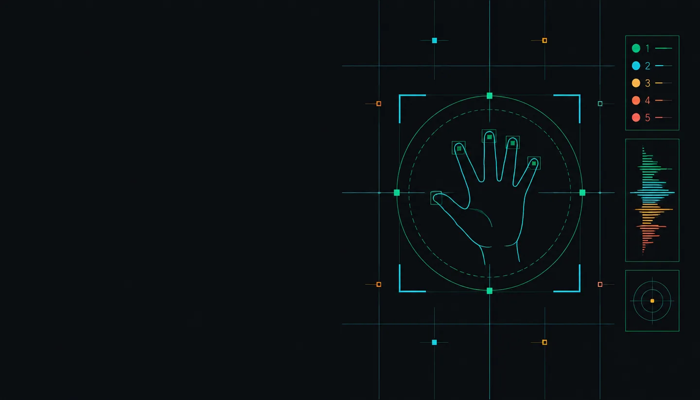 Gesture Synth hand-tracking instrument interface with five color-coded gesture notes